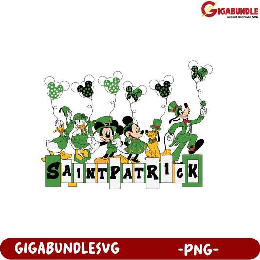 Saint Patrick's Day PNG with Disney Characters and Balloons