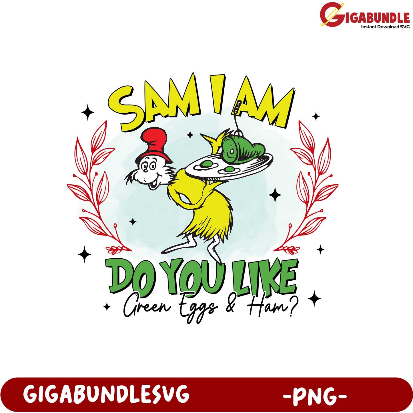 Sam I Am Green Eggs and Ham PNG Design for Kids' Apparel