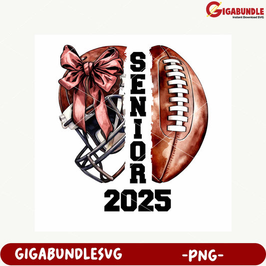 Senior Football PNG Design with Bow for Graduates 2025