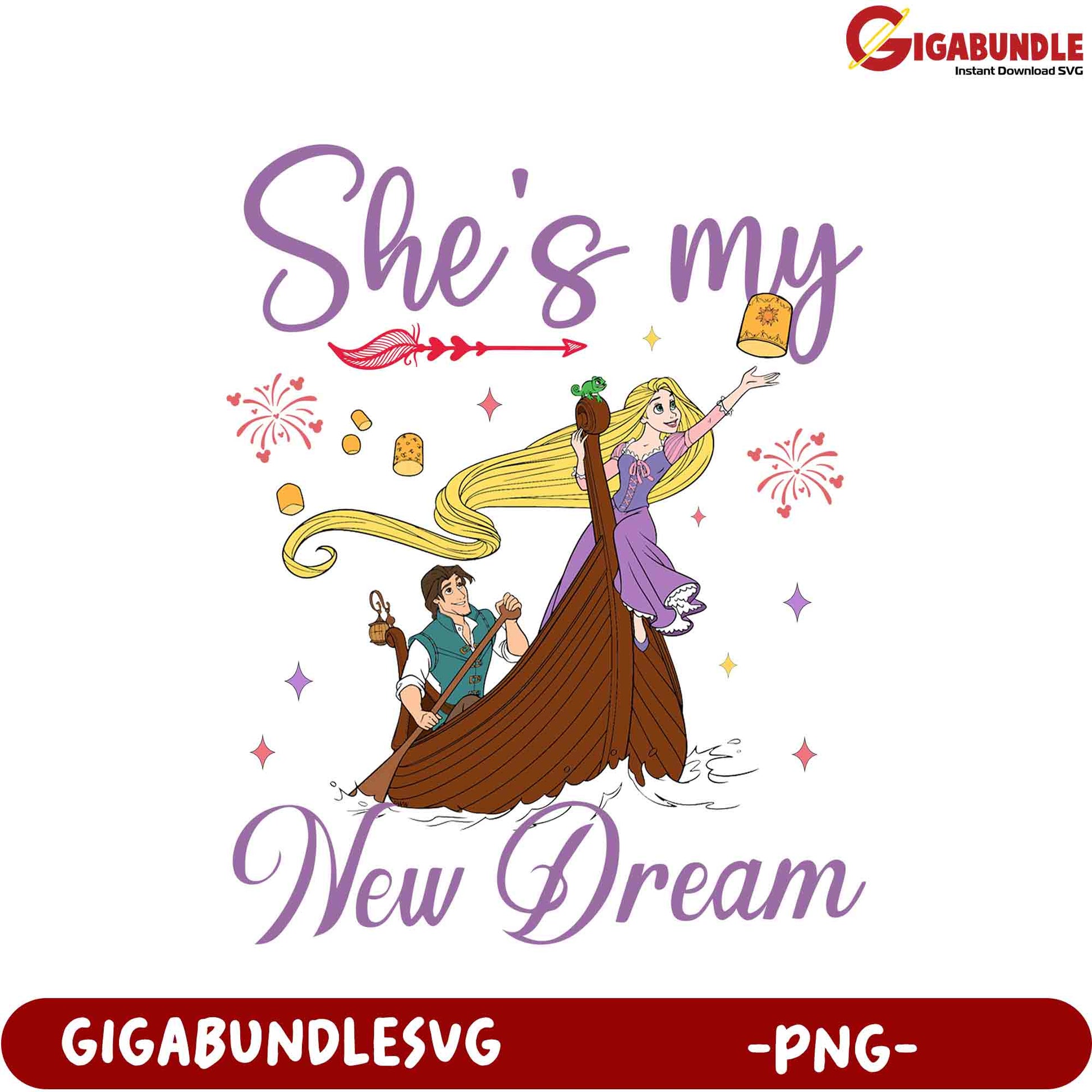 She's My New Dream – Enchanting Rapunzel and Flynn PNG Design for Crafting