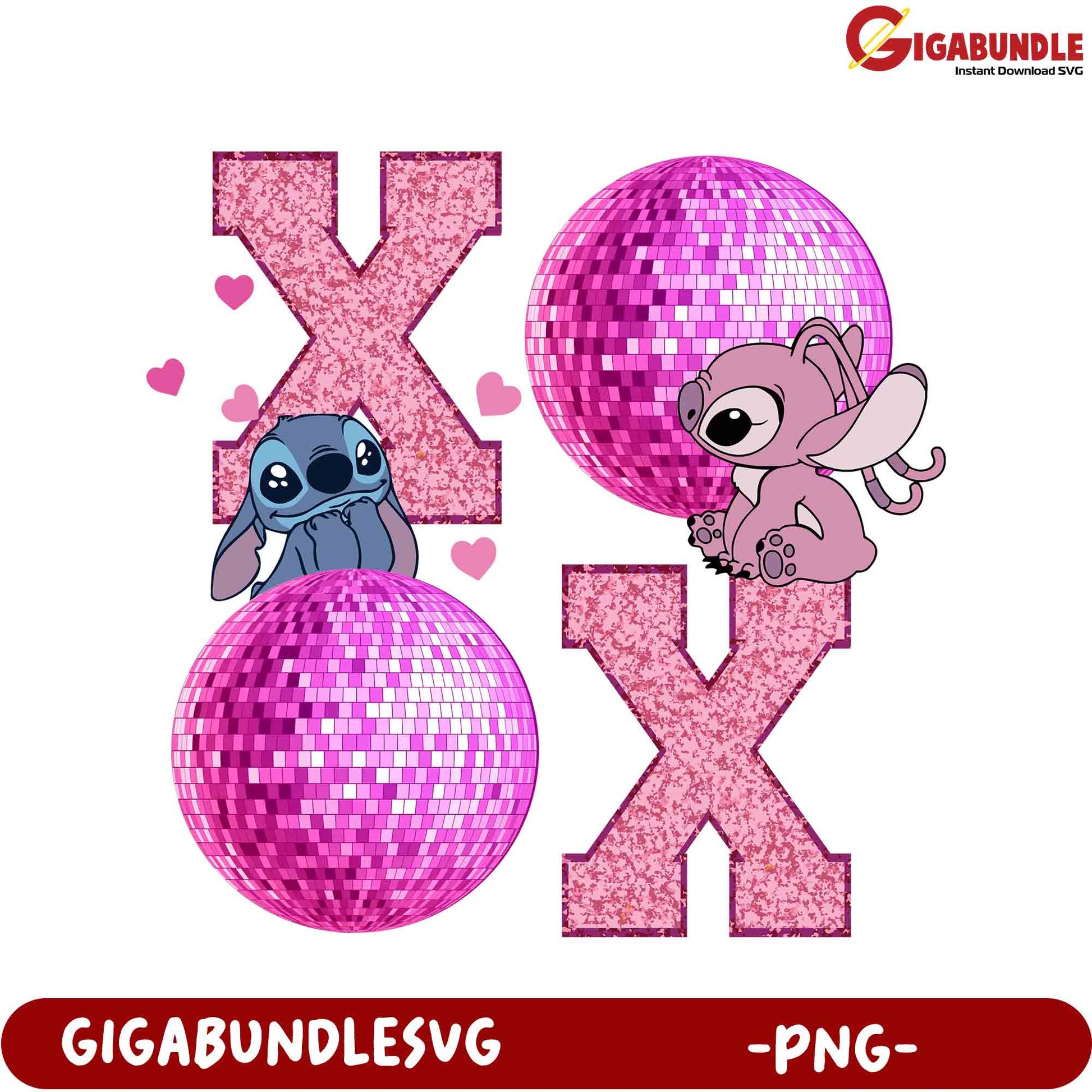 Shiny Pink Disco Ball PNG with Cute Cartoon Characters for Crafting