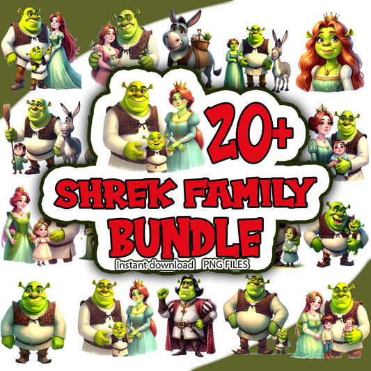 Shrek Bundle Png, Cartoon Png, Shrek Family Png, Green Cartoon PNG