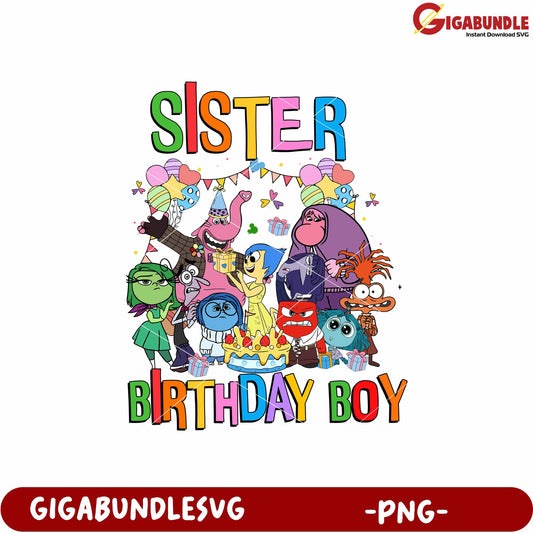 Sister inside out birthday png, inside out disney png, birthday sister png