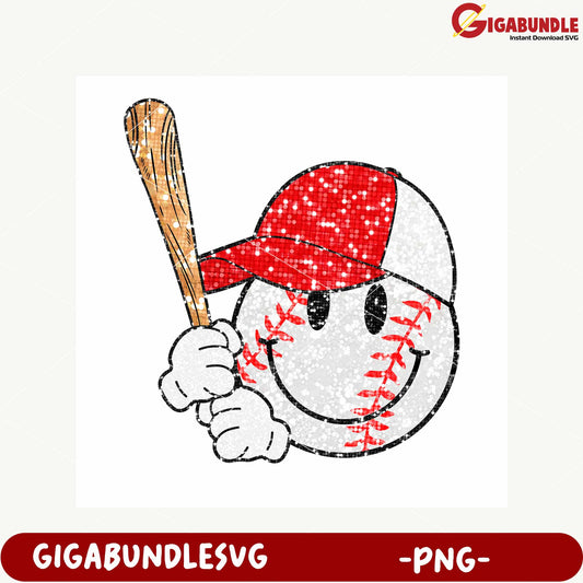 Smiling Baseball Player with Bat Fun PNG Graphic Design