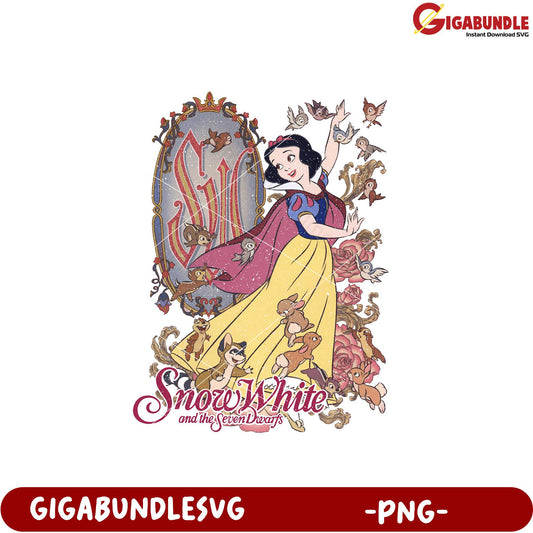 Snow White Cartoon Vintage Style PNG Graphic Download
