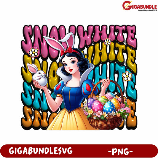 Snow White Easter PNG Design with Bunny and Colorful Eggs