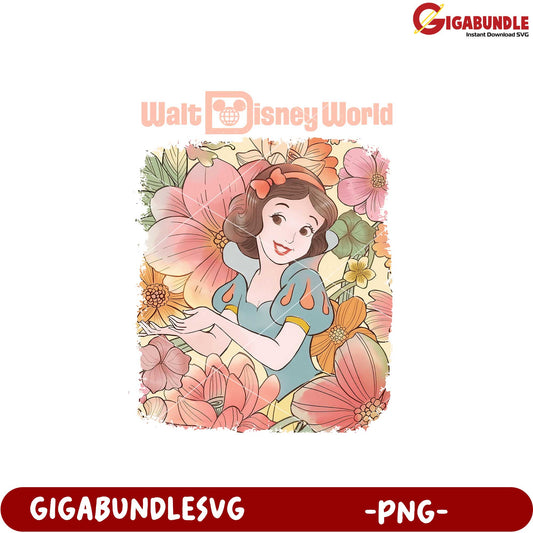 Snow White Floral Design PNG Art for Disney Fans