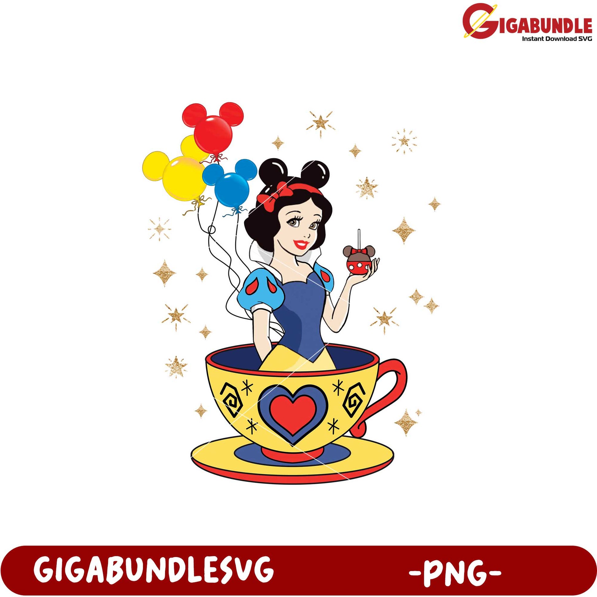 Snow White Teacup Design with Balloons PNG Download