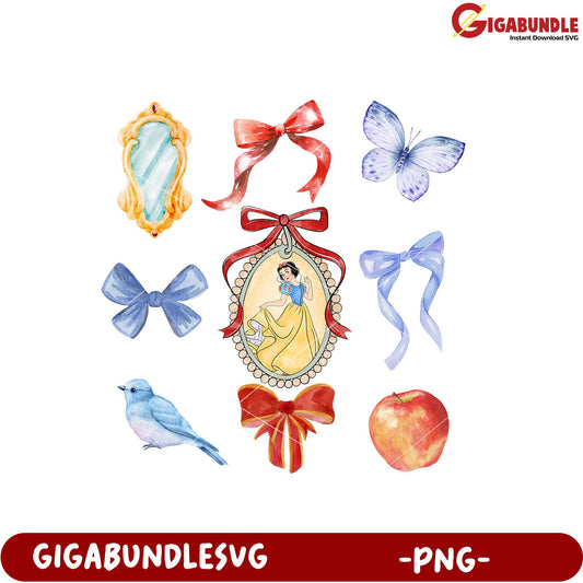 Snow White Themed Bow and Mirror PNG Clipart Set