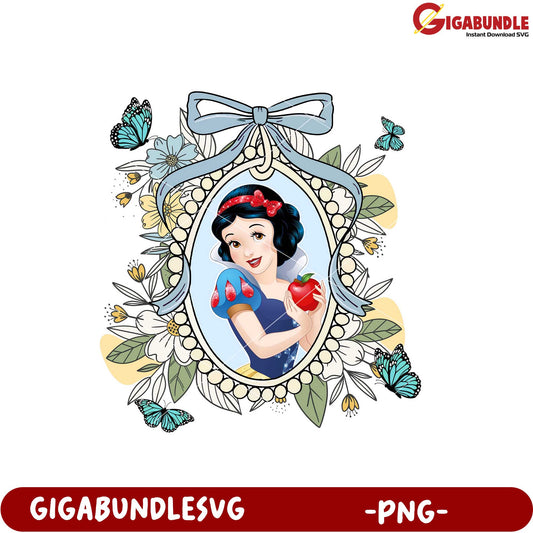 Snow White Vintage Illustration PNG Floral Design Art
