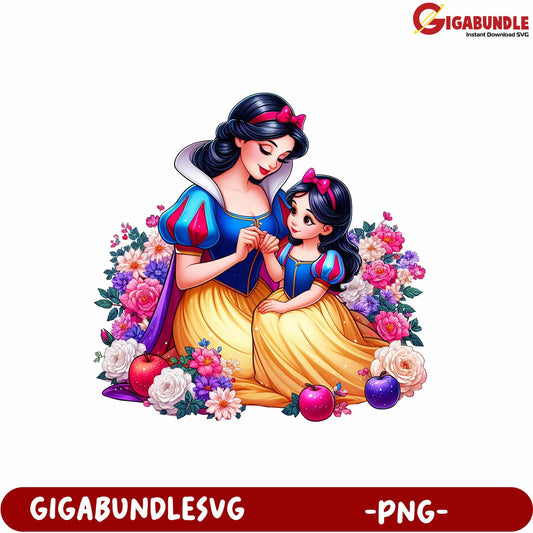 Snow White and Daughter Floral Design Beautiful PNG Artwork for Decor