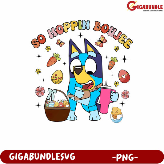 So Hoppin Boujee Blue Dog PNG with Fun Food Elements Design
