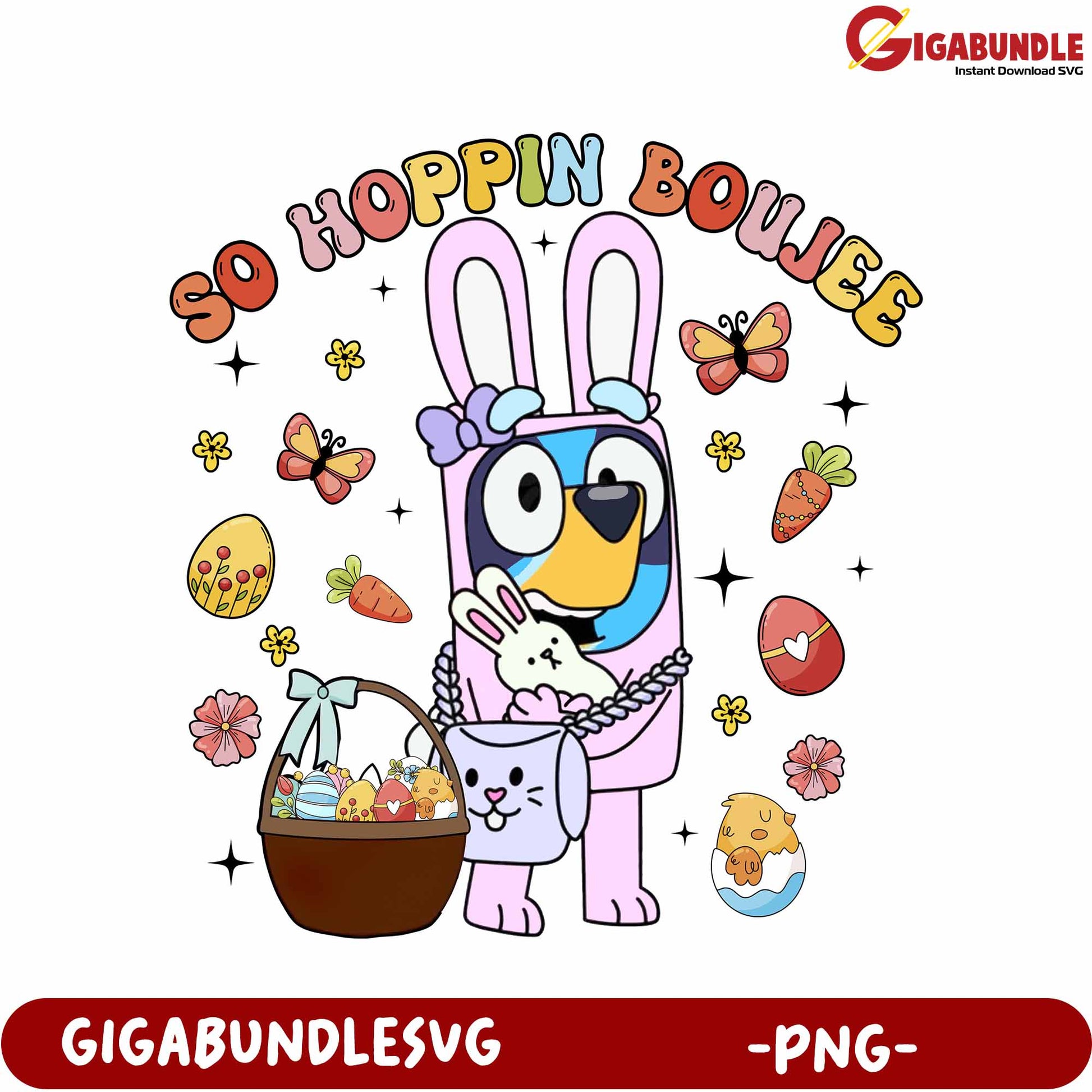 So Hoppin Boujee Cute Bunny Cartoon PNG Design for Easter