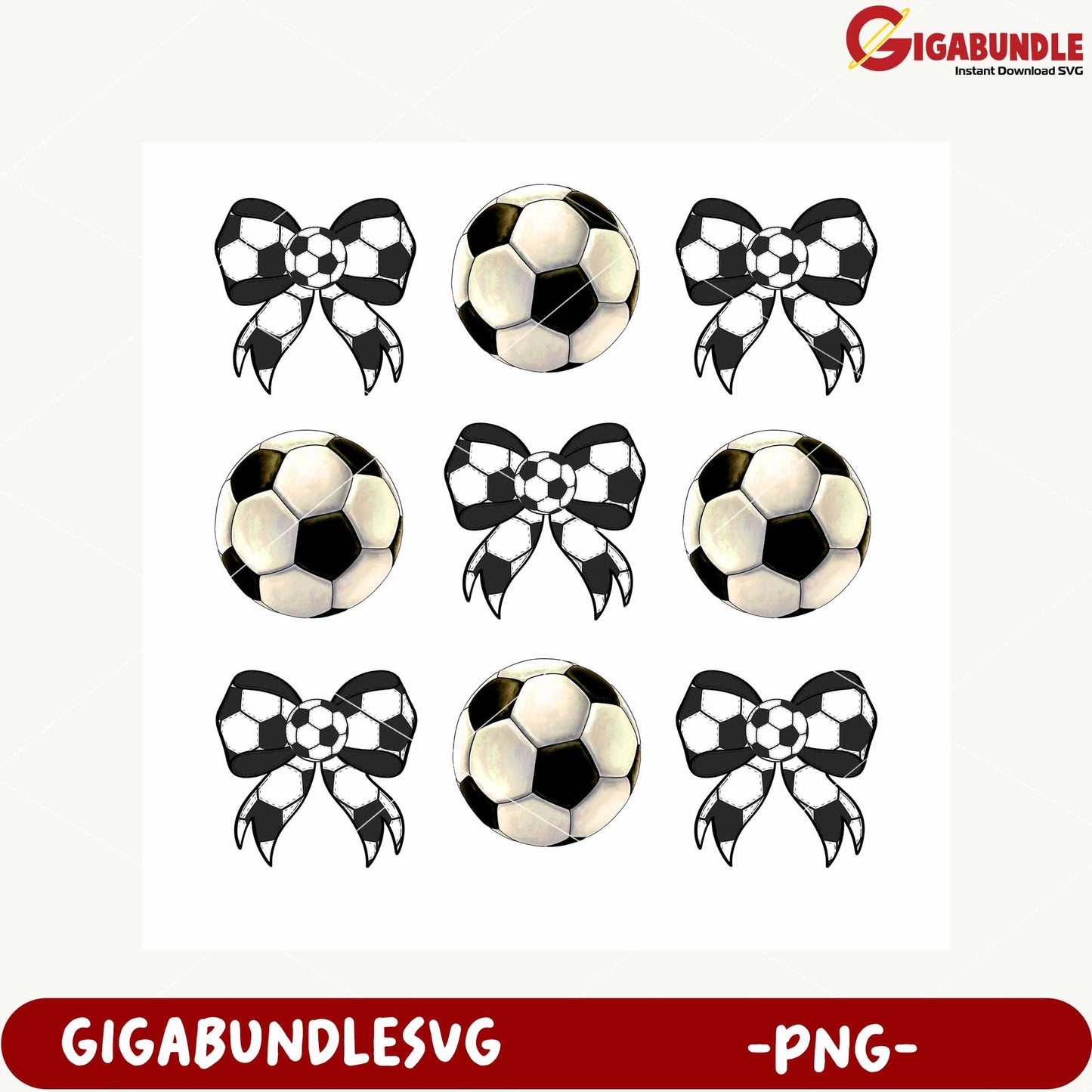 Soccer Balls and Bows Design for Creative Projects PNG