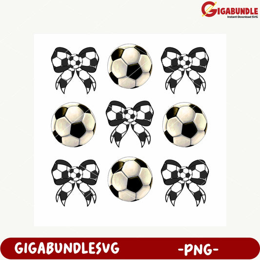 Soccer Balls and Bows Design for Creative Projects PNG