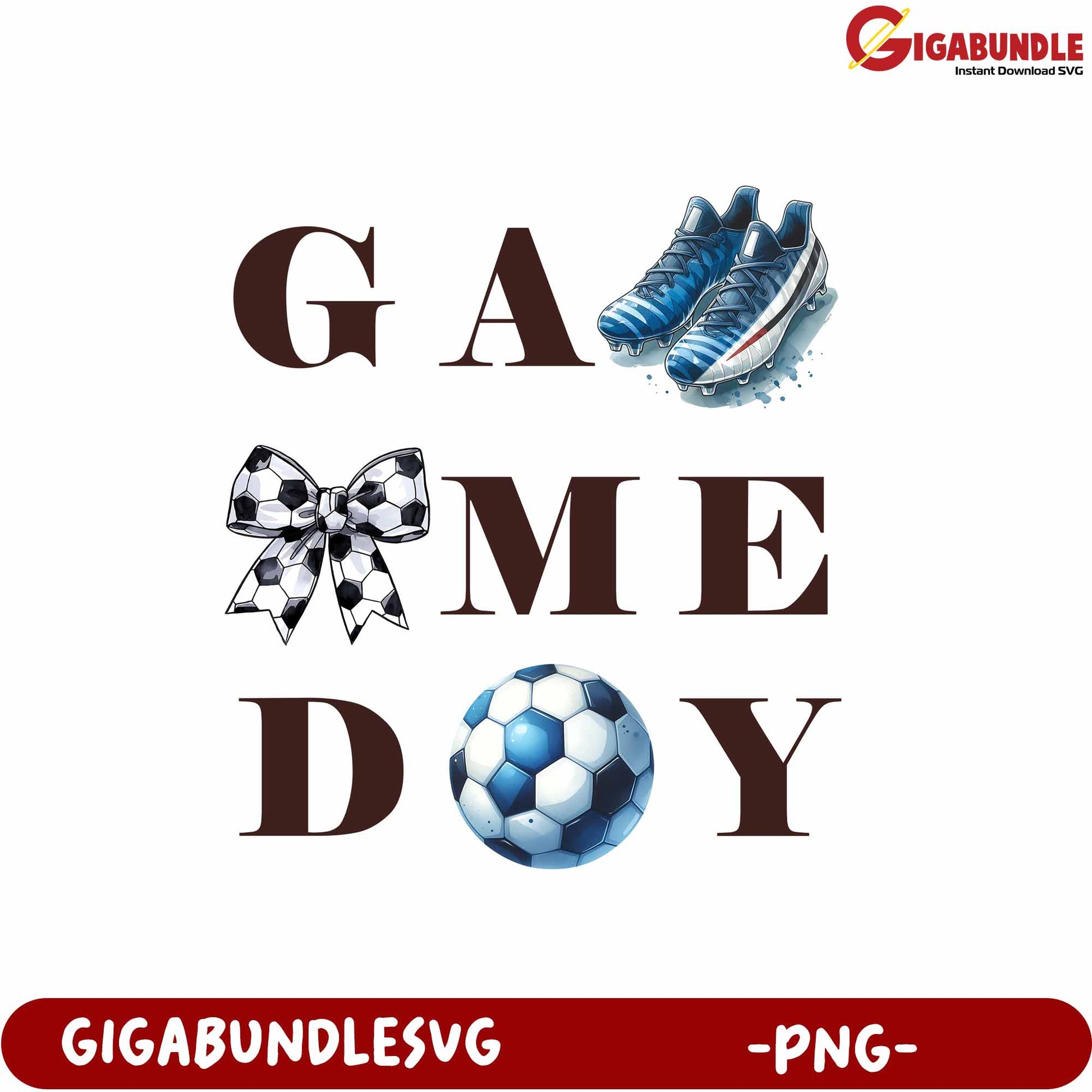 Soccer Game Day Fun Graphic with Football Shoes and Bow PNG Design