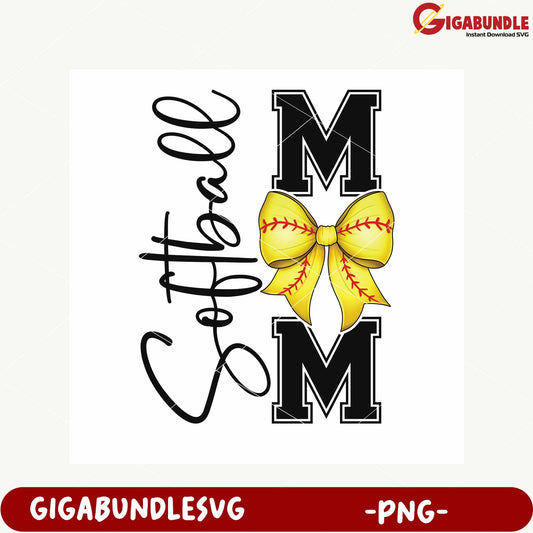 Softball Design with Bow and Lettering PNG Format