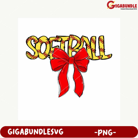 Softball Design with Red Bow PNG Digital Download Art