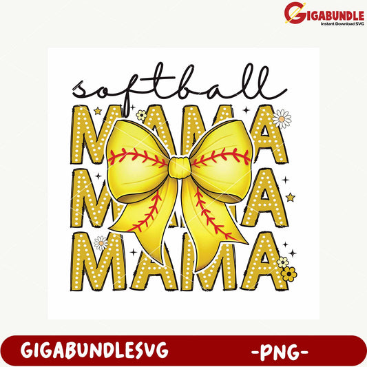 Softball Mama Bow Design for Crafting PNG Download