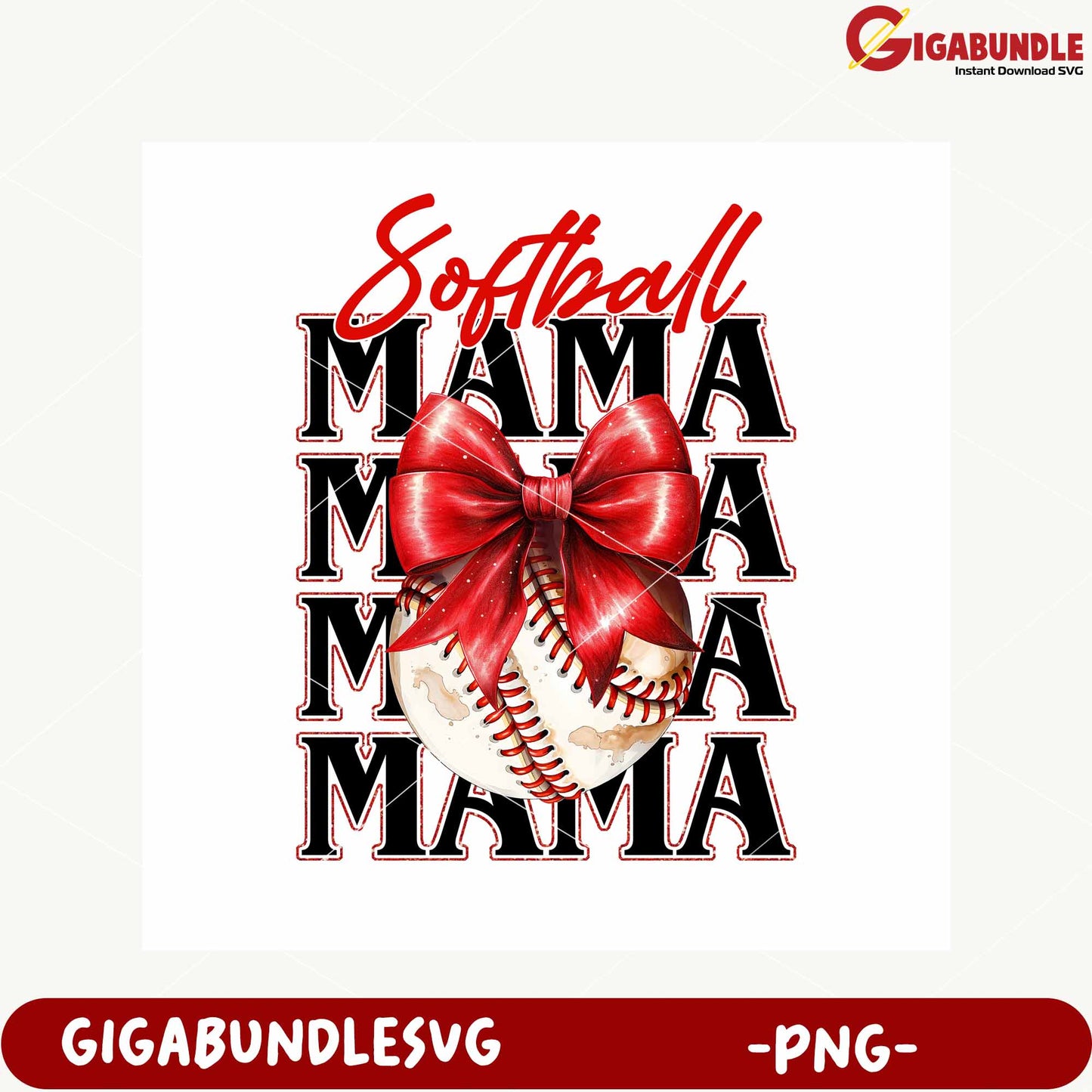 Softball Mama Design with Bow and Baseball PNG Image