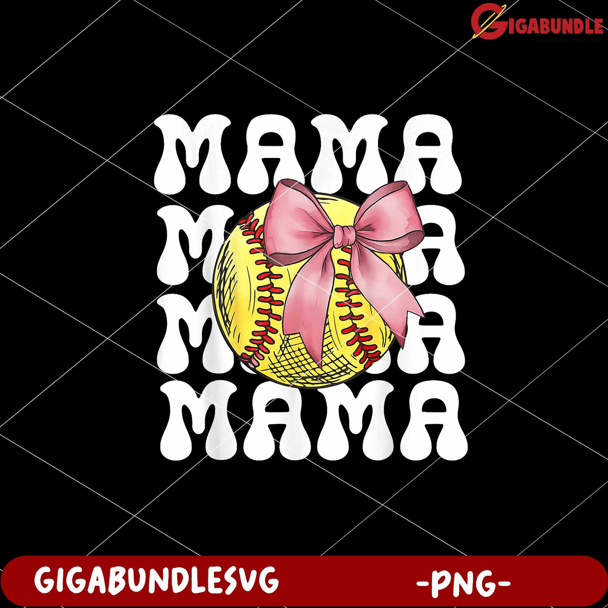 Softball Mama Design with Bow for Moms and Players PNG