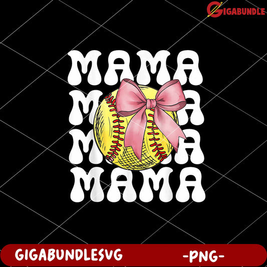 Softball Mama Design with Bow for Moms and Players PNG