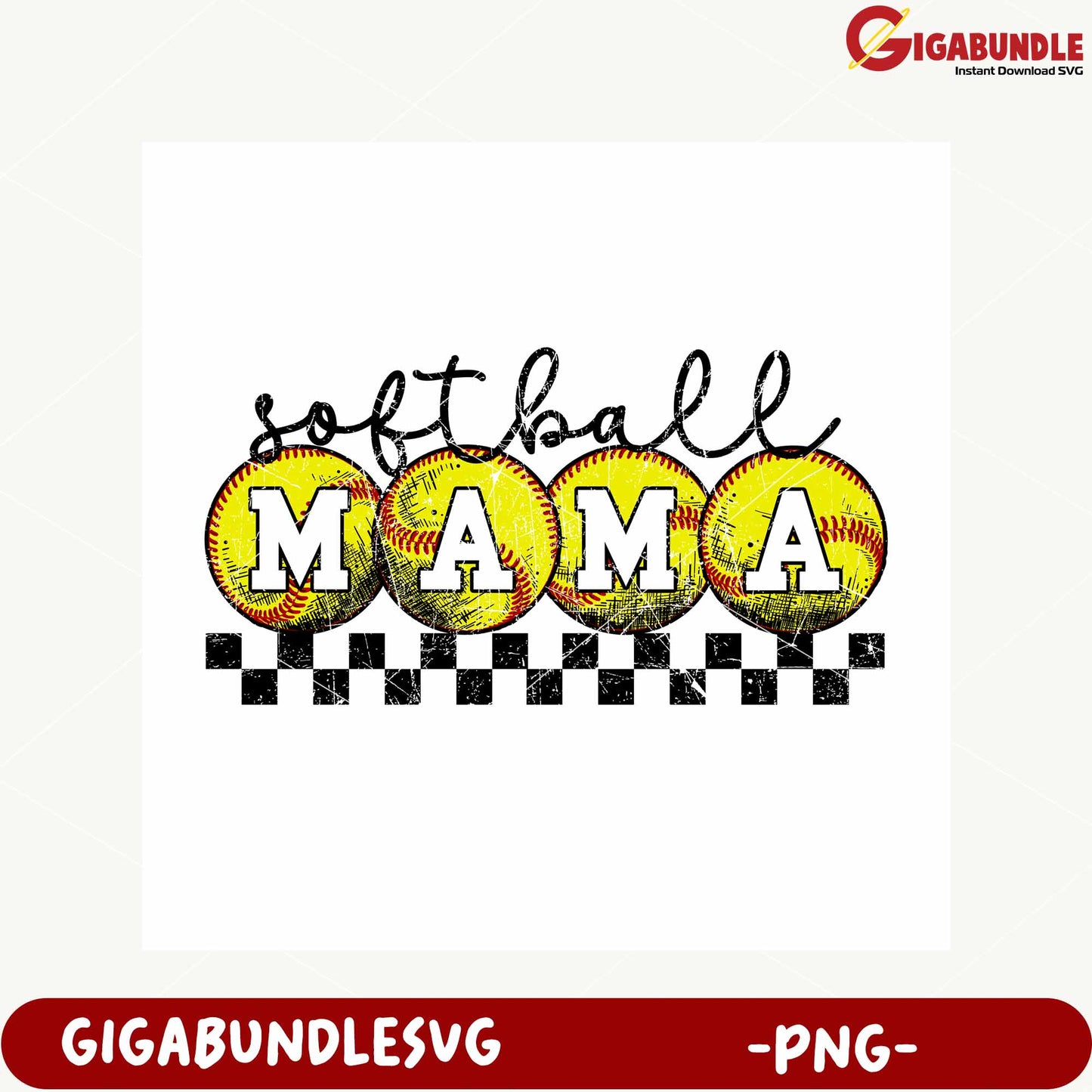 Softball Mama Design with Checkered Pattern PNG Download