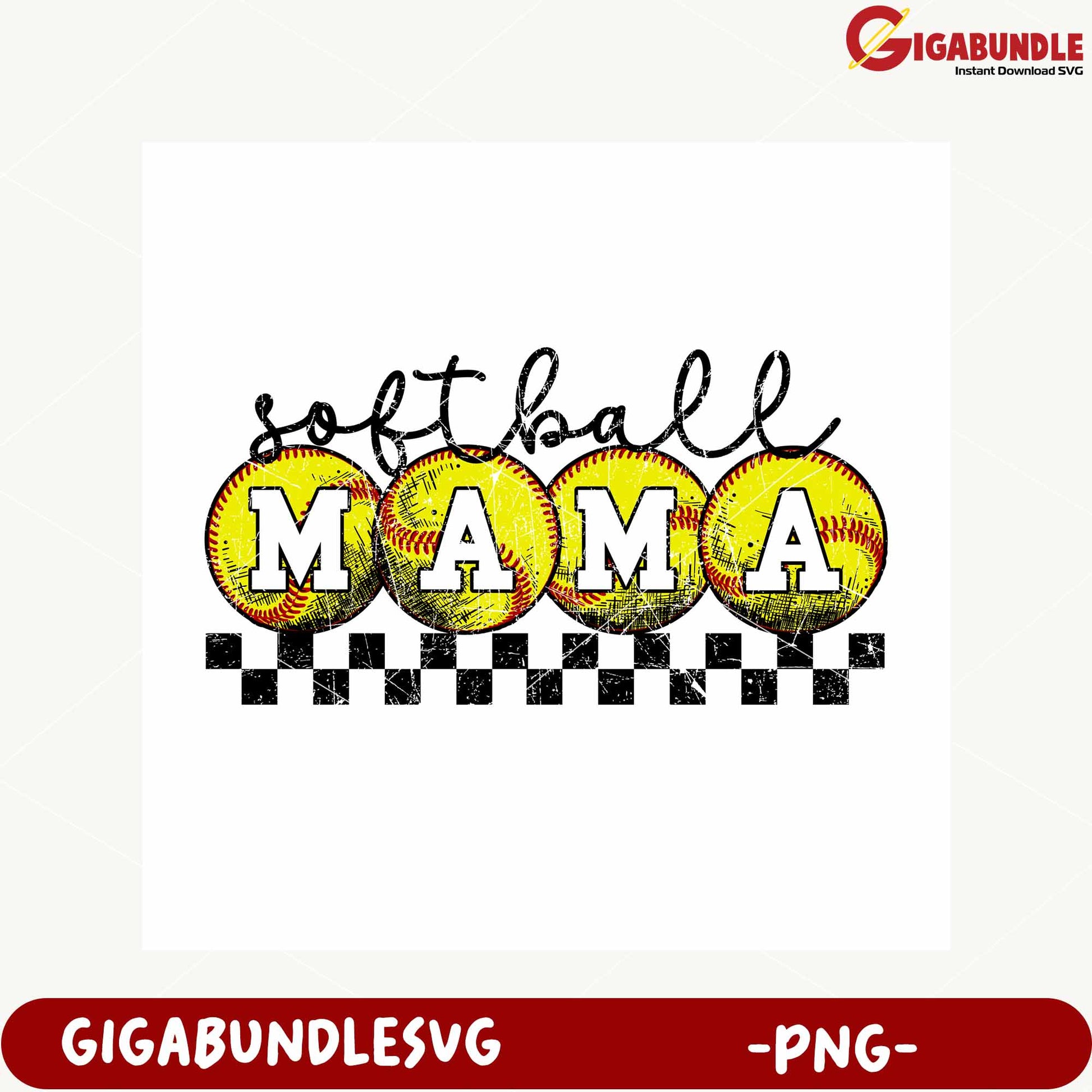 Softball Mama Design with Checkered Pattern PNG Download