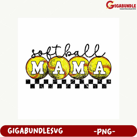 Softball Mama Design with Checkered Pattern PNG Download