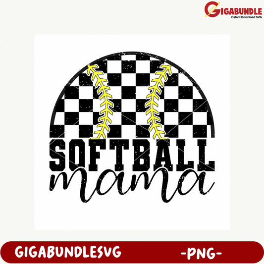 Softball Mama Graphic with Checkerboard Design in PNG