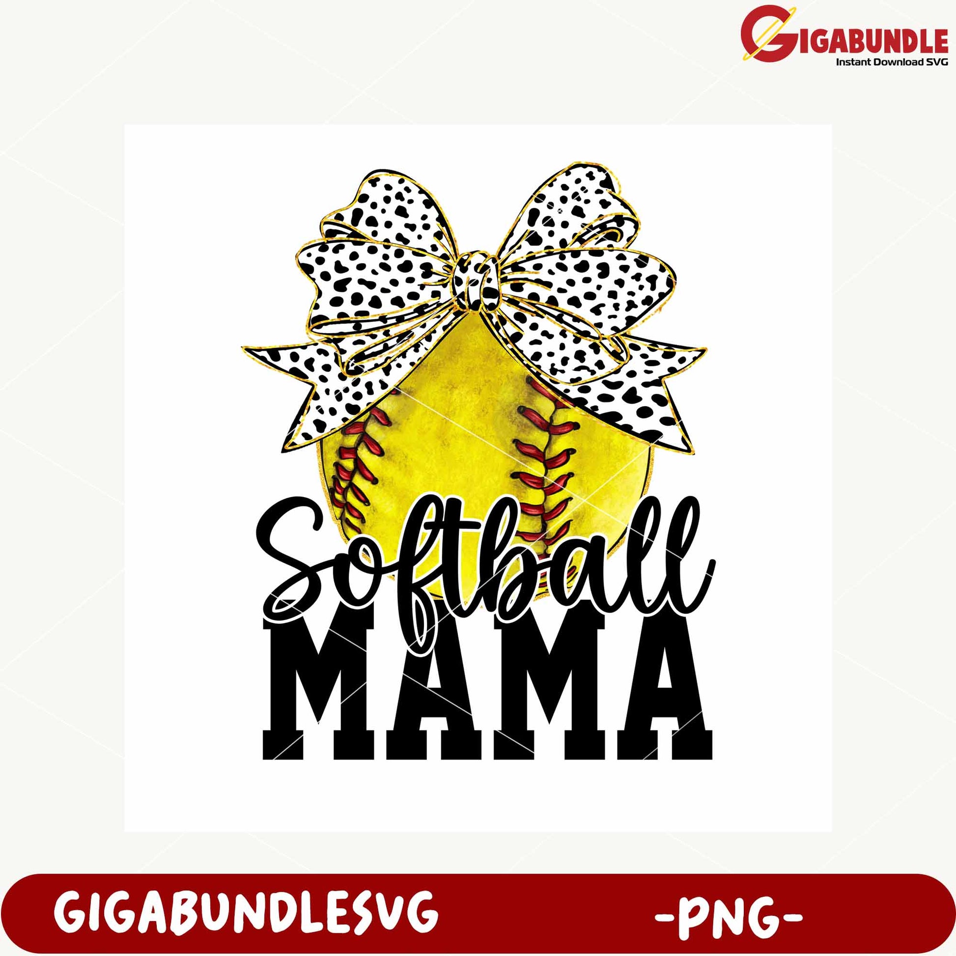 Softball Mama with Bow Yellow Ball PNG Design Printable