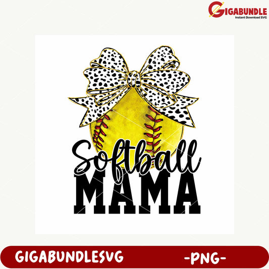 Softball Mama with Bow Yellow Ball PNG Design Printable