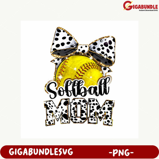 Softball Mom Graphic with Bow PNG File Download