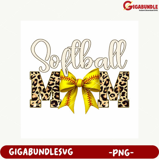 Softball Mom Leopard Print Bow PNG Design File Download