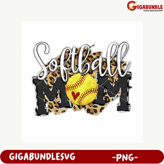 Softball Mom Leopard Print Design PNG Digital Artwork