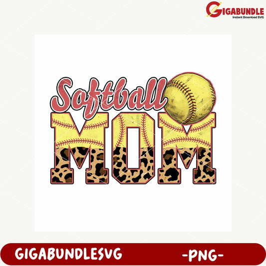 Softball Mom Leopard Print Yellow Ball PNG Design