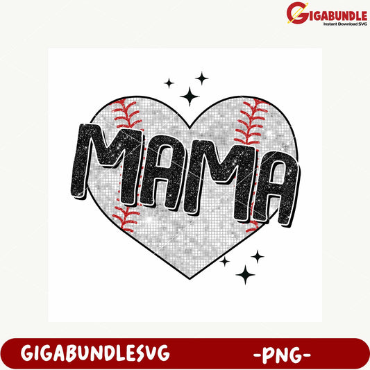 Sparkling Baseball Mama Heart Graphic for PNG Use