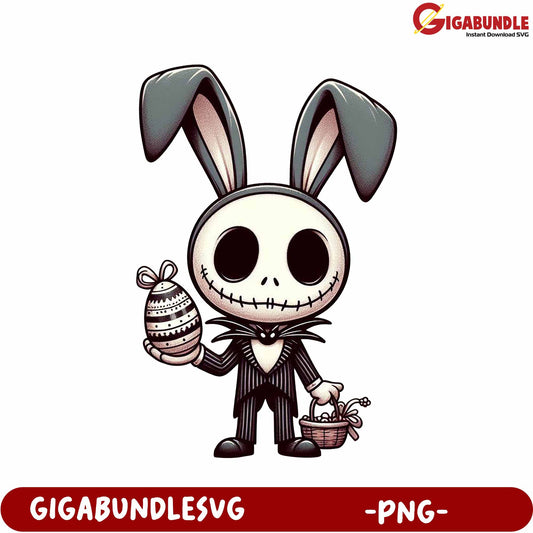 Spooky Bunny Character Holding Easter Egg - PNG Downloadable Art