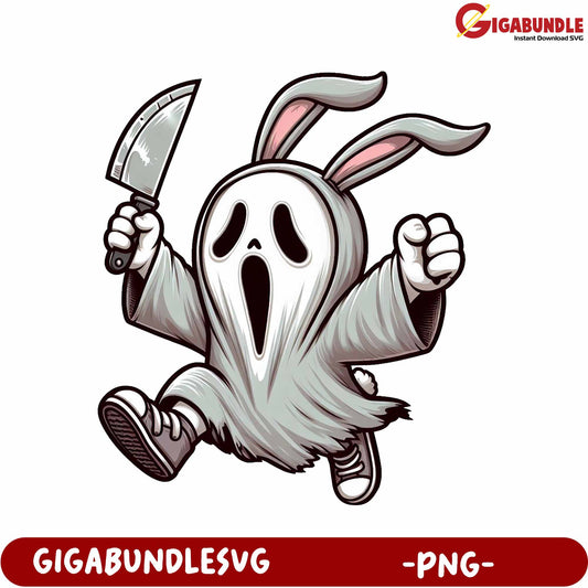 Spooky Bunny Character Holding Knife - PNG Clipart Design