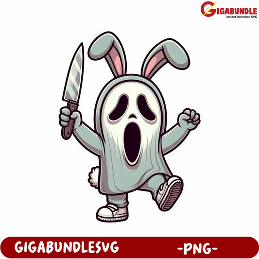 Spooky Bunny Character Holding Knife - Unique PNG Graphic