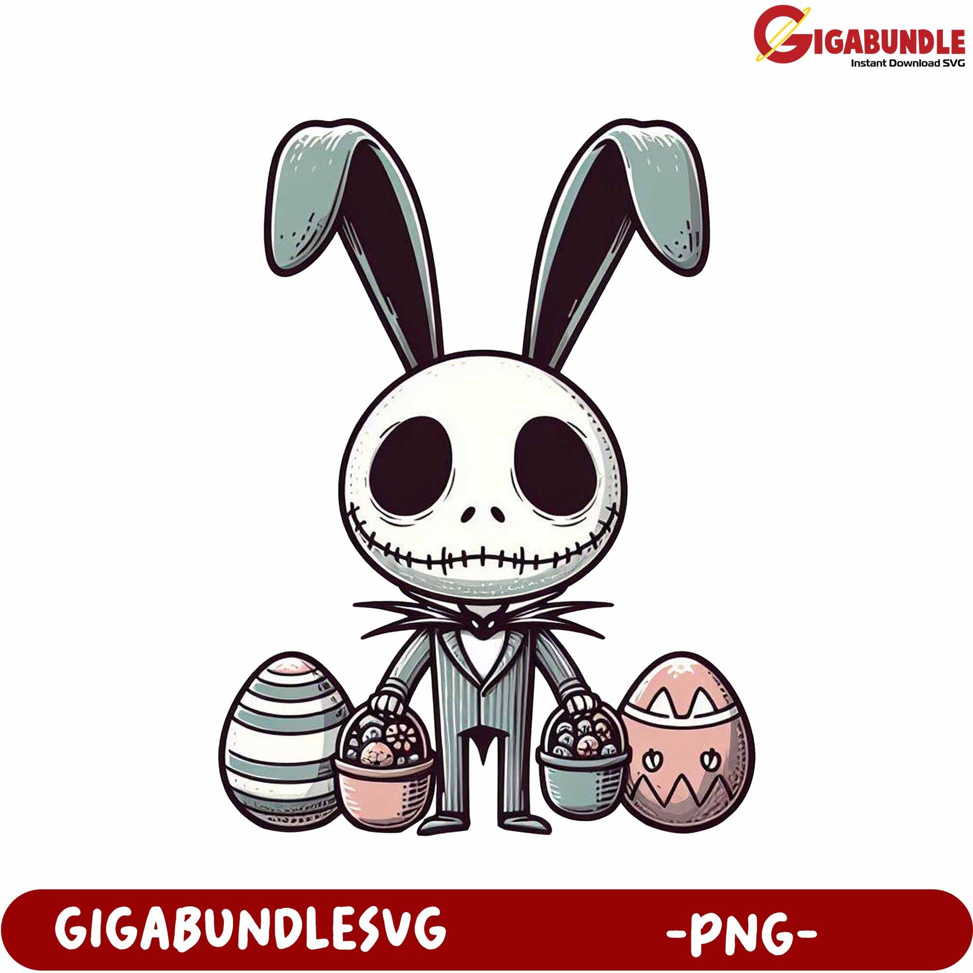 Spooky Bunny Character with Easter Eggs PNG Printable Art