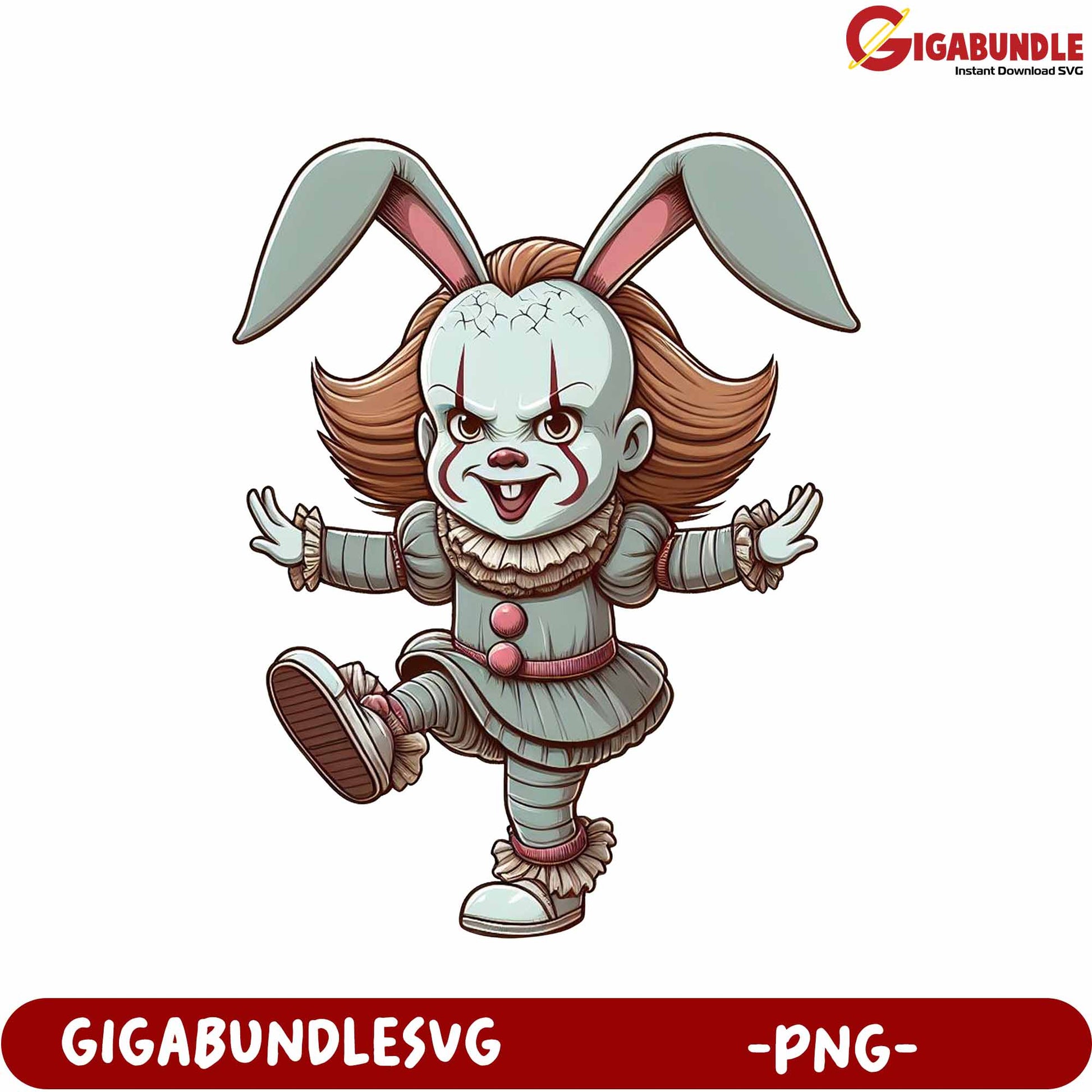 Spooky Bunny Clown PNG Art for Halloween Craft Projects