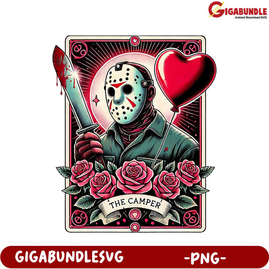 Spooky Campfire Nightmare - Jason Themed PNG Art with Flowers & Heart