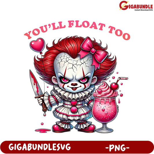 Spooky Cute Pennywise PNG - You'll Float Too Horror Art Download