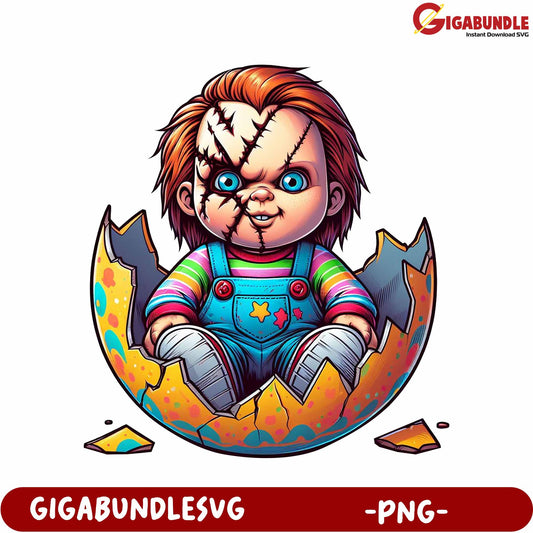 Spooky Doll Character in Egg Shell - High-Quality PNG Download
