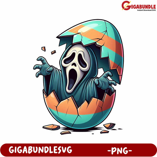 Spooky Ghost Emerging from Colorful Easter Egg - PNG Artwork