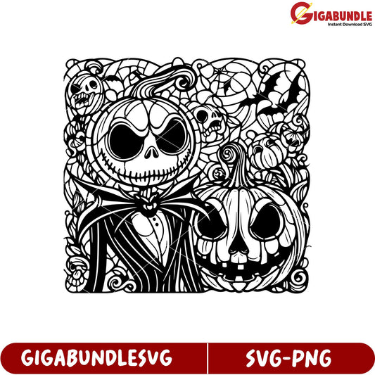 Spooky Halloween SVG Design Featuring Jack Skellington and Pumpkins
