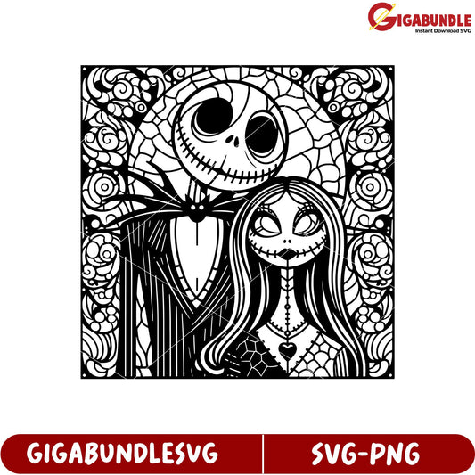 Spooky Romantic Couple SVG Art in Black and White for Craft Projects