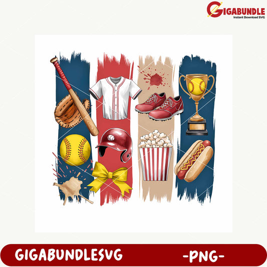 Sports Equipment and Snacks Illustration PNG Download