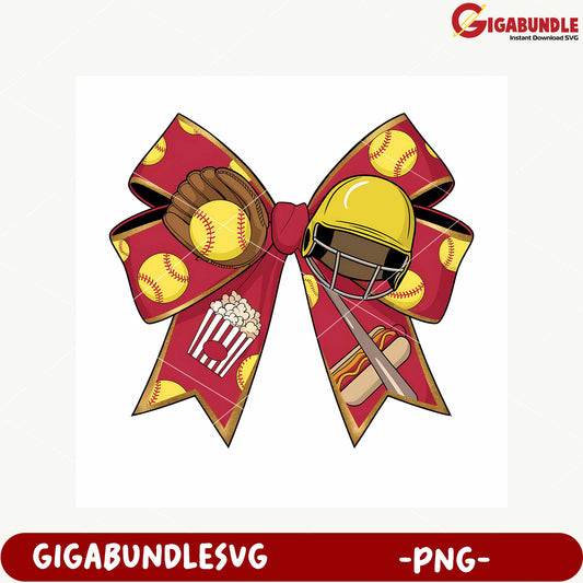 Sports Theme Bow with Baseballs, Snacks and Helmet PNG